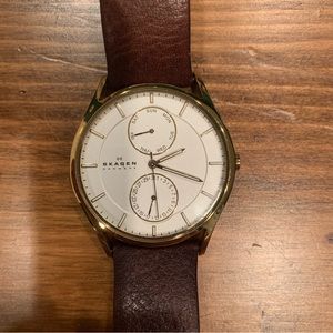 Skagen Men’s Holst Multifunction Brown Leather White Dial Watch